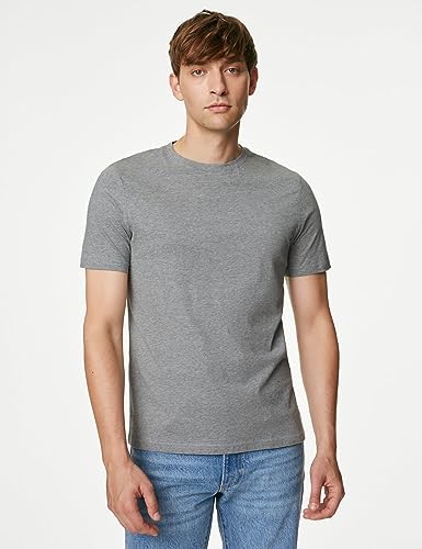Image of Marks & Spencer Mens Solid Cotton Crew Neck Regular Fit T Shirt