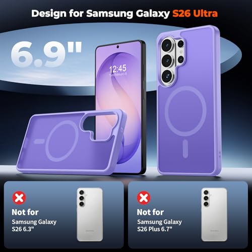 Image of SUPFINE Magnetic for Samsung Galaxy S26 Ultra Case with Screen Protector, (Built-in Magnets) (Military Grade Drop Protection) Slim Translucent Shockproof Phone Case,Purple