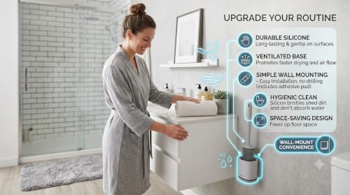 Image of Toilet Brush and Holder Set for Bathroom, Flexible Toilet Cleaning Bowl Brush Head with Silicone Bristles, Compact Size for Storage and Organization (Multicolor)