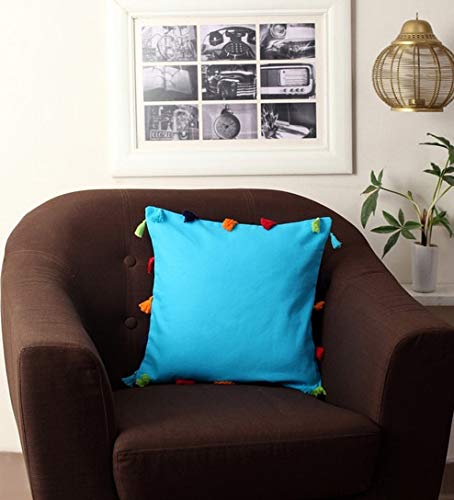 Lushomes Plain Cotton Cushion Cover/Pillow Cover (12 x 12 (Set of 1), Blue)
