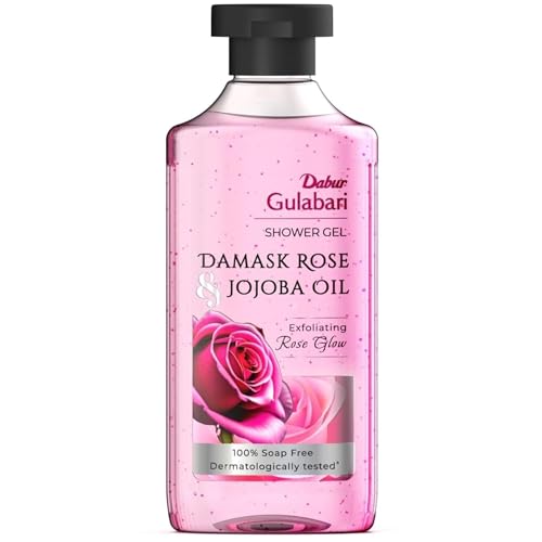 Dabur Gulabari Shower Gel-Damask Rose & Jojoba Oil - 250ml | Roses Extract Beads for Exfoliation | No Parabens & Silicones | 99% Pure Glycerine | 100% soap free body wash