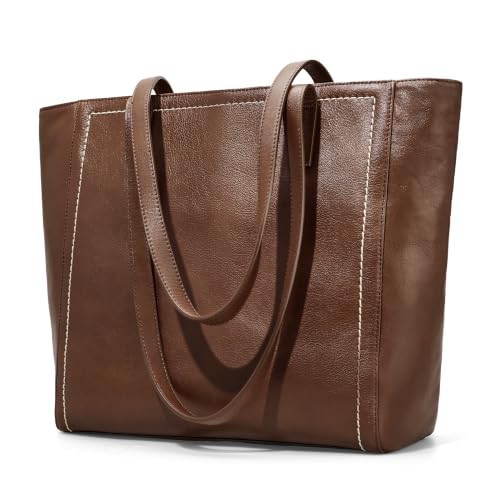 Image of befen Vintage Genuine Leather Work Tote Bag for Women, Tote Bag with Zipper