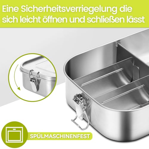 GOLDEN KEY Edelstahl Lunchbox 1400ml füR Erwachsene, Edelstahl Brotdose mit Fächern und Ersatz-Silikonring… – Ansicht 6