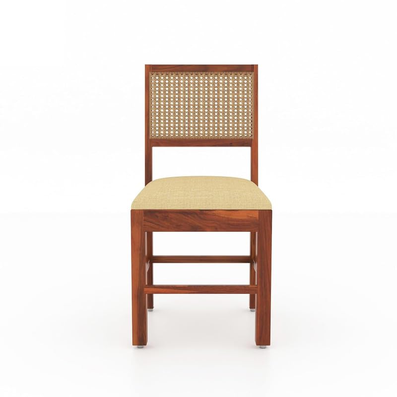 Image of Furniture Solid Sheesham Wood 4 Seater Dining Table Set with 3 Cushioned Chairs and Bench | Wooden Four Seater Dinner Table Set for Living Room, Kitchen, Dining Area and Home (Honey Finish)