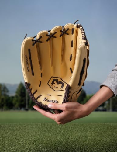 Image of Franklin Sports Baseball + Softball Glove - Field Master Baseball + Softball Mitt - Adult + Youth Glove - Men's + Women's Baseball + Softball Gloves - Left Hand Throw - 14 inch - Camel Brown