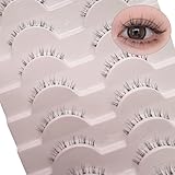 Bottom Lashes Strip 10 Pairs Natural Wispy False Eyelashes 4-7MM Clear Thin Band, MUQIU37 Manga Style Lower Lash Extensions Lightweight Comfortable Fake Lashes for Under Eye (MQ203)