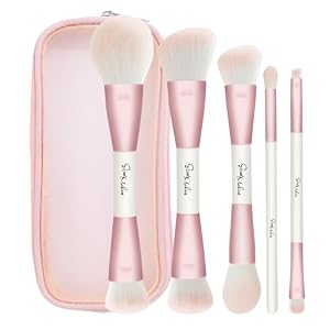 Foundation Brush 5pcs Double Ended Makeup Brushes Kabuki Foundation Concealer Bronzer Blusher Contour Eyeshadow Brow Brush Set for Blending Liquid Powder Cream Highlight
