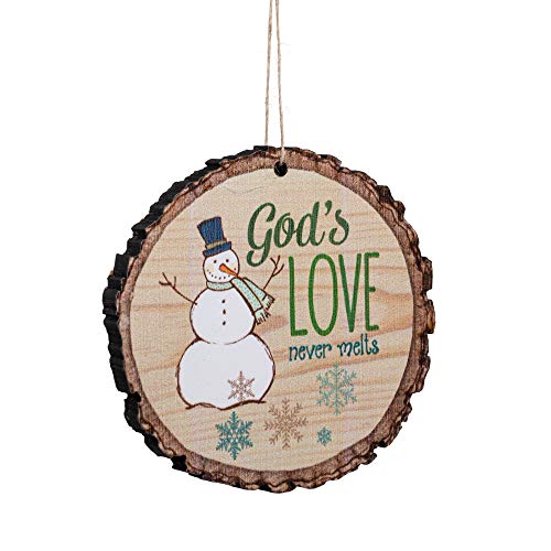 P. Graham Dunn God's Love Never Melts Snowman Wood Tree Bark 4 inch Christmas Tree Ornament