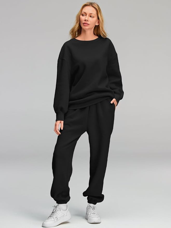 Image of Q - RIOUS Women Oversize Sweatshirt & Joggers Track Suit Co-ord Set, Black,Brown,Grey,(S-XL)