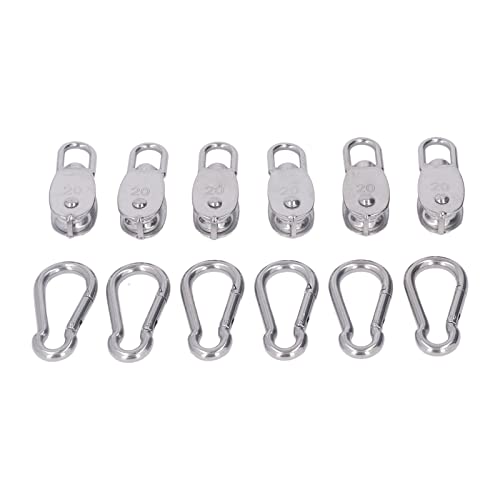 FLEXMAN 6Pcs Pulley Block, Stainless Steel M20 75kg Bearing Swivel Pulley Wheel with M7 Spring Hook for Camping, Hiking, Fishing, Equipment Gear, Fitness, Hanging Wheels