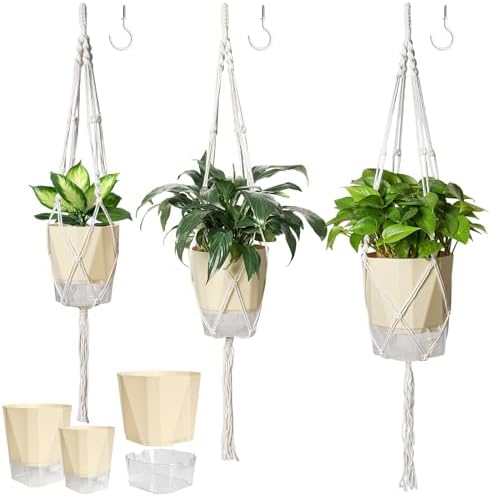 MIPON 3 Size Self Watering Hanging Planters with Macrame Plant Ha...