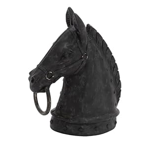 Deco 79 Polystone Horse Decorative Sculpture Antique Style Head Home Decor Statue with Hitching Post and Gold Accents, Accent Figurine 9″ x 6″ x 12″, Black