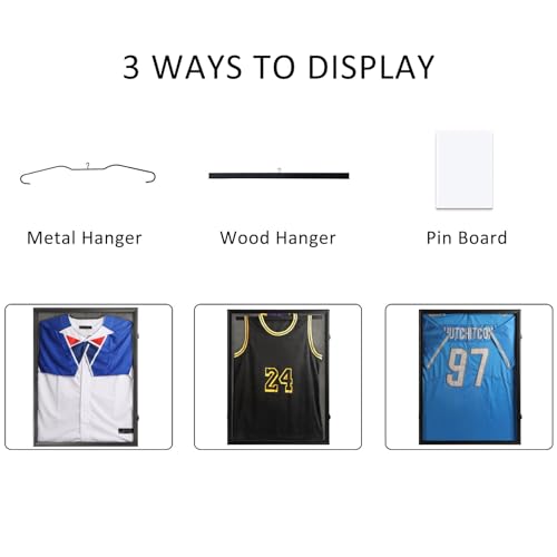 Image of IHEIPYE Jersey Frame Display Case Black Lock,Large Shadow Box Lockable with UV Protection Acrylic Linen Lining and Hangers for Baseball Basketball Football Soccer Hockey 2XL Sport Jersey Shirt