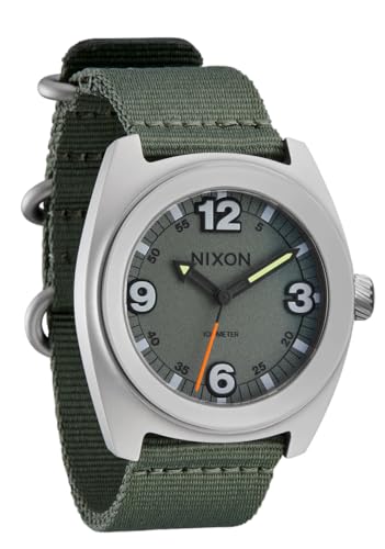 NIXON Clutch 42 A1447-100m Reloj analógico de campo para hombre resistente al agua (esfera de reloj de 42 mm, resistente a la abrasión de 23 mm, correa de nailon de secado rápido), Plata mate/tomillo