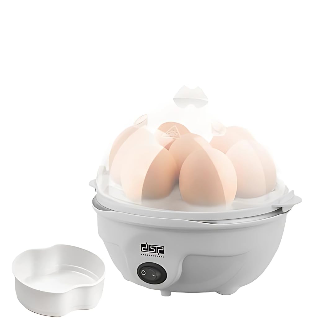 DSP Electric Egg Cooker 2-in-1 Steamer, 6-Egg Capacity, Rapid Boiler for Hard, Soft, and Poached Eggs, BPA-Free, Automatic Shut-Off, Multi-Function Cooker for Healthy Breakfasts, Model -KA5016 (White)