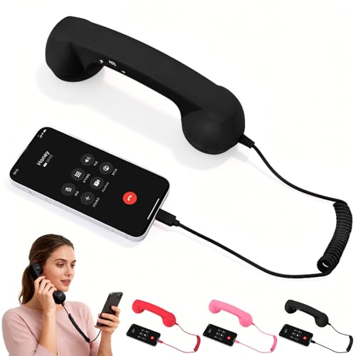 Retro Phone Handset for iPhone & Android, Cell Phone Receiver with Microphone & Speaker,Retro Phone Handset,Comfortable Retro Telephone Style Landline Handle Receiver Cell Mobile Phones (Black)
