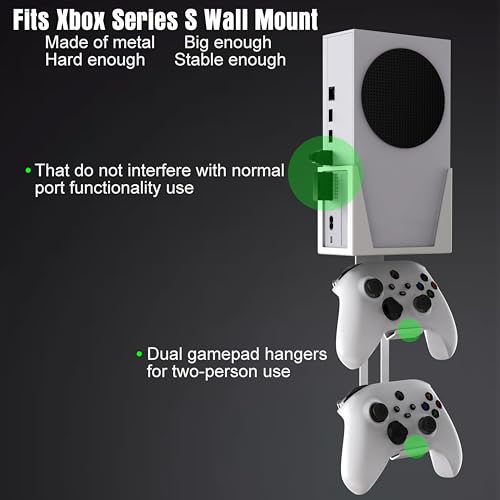 GAMSURFING Wall Mount for Xbox Series S - All Metal Vertical Hanging On Wall Near or Behind TV Left/Right, Wall Mount Kit with Detachable Controller Holder