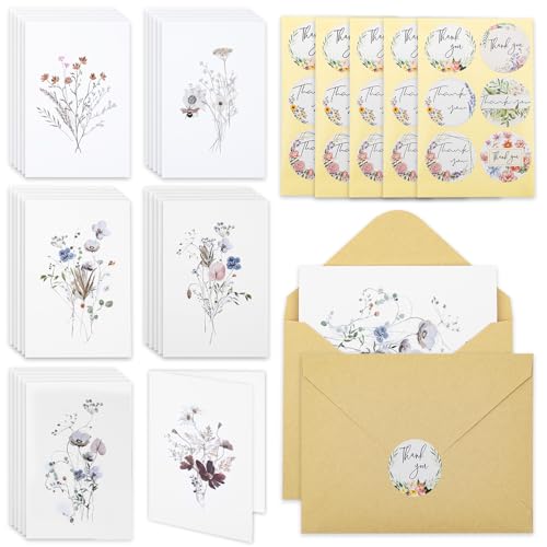 Fantasyon Pacote com 30 cartões e envelopes em branco, 10 x 15 cm, aquarela, flores silvestres, cart