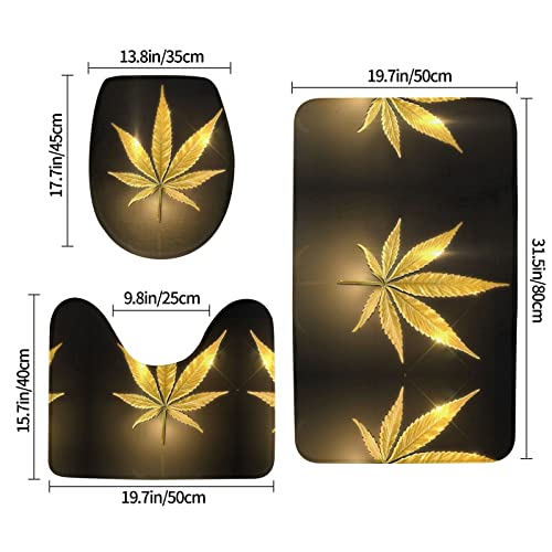 Golden Cannabis Print Rug Mats Pads Badvorleger Badezimmerteppich Set 3 Stück + Konturteppich + Toilettendeckelbezug – Bild 3