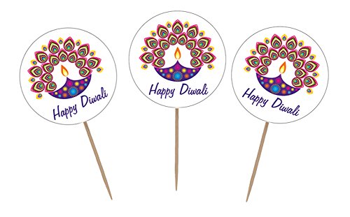 Zaffron Diwali Holiday Light Design Cupcake Toppers (12 Pack)