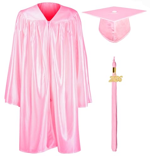 GraduationMall Shiny Kindergarten & Preschool Graduation Gown Cap Set with 2026 Tassel Pink 36(43-45)