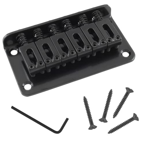 Harskiyer Black Adjustable 6 String Guitar Bridge, Metal Fixed Top Load Guitar Tailpiece Guitar Fixed Bridge Hardtail Saddle Bridge Guitar Parts For 6 String Guitar #TOP11