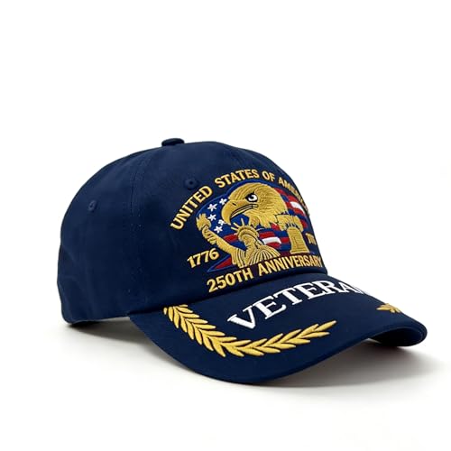 Grewgty 250th Anniversary USA Hat Adjustable American 250 Merchandise Veteran Tribute Retro Embroidered Baseball Cap (Blue)