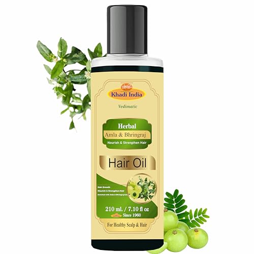 Image of Khadi Herbal Natural Amla Bhringraj Hair Oil For Controlling Hair Fall, Nourishing Oil For Healthy Hair Growth, Paraben & Silicone