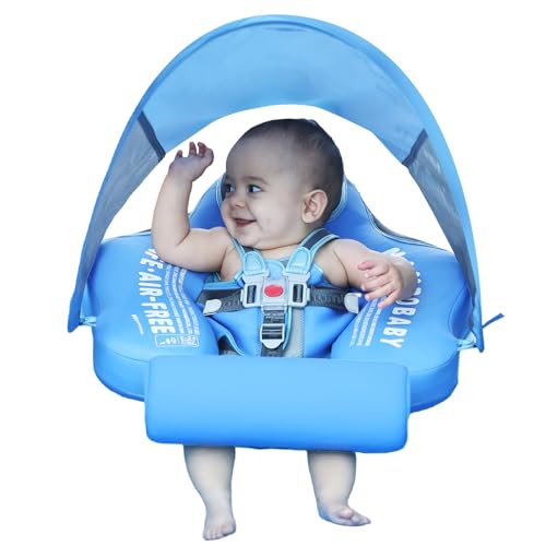 Image of Mambobaby Float with Tail and Canopy Non-Inflatable Baby Swim Float Mambo Float Smart Swim Trainer Infant Swim Pool Float Swim Ring for 3-24months Girls Boys