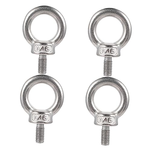 Hohopeti 4pcs Stainless Steel Lifting Eye Bolts Nuts for Boats M6 Heavy Duty Eyes Hooks for Secure Anchoring