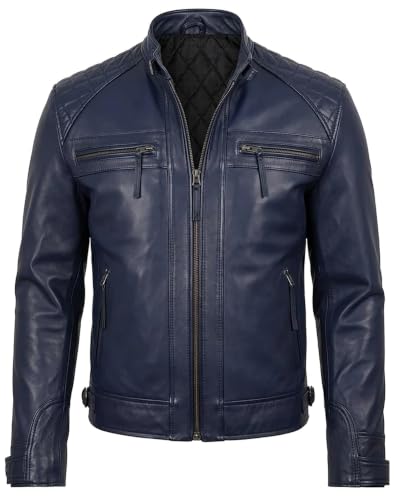 Image of Mens Vintage Retro Biker Cafe Racer Jackets - Diamond Quilted Style Genuine Leather Motorcycle Jacket
