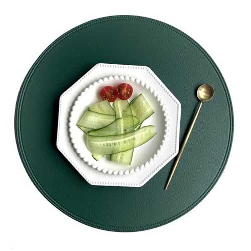 JTKSSCS Manteles Individuales Manteles Individuales de Cuero for Posavasos, manteles Individuales de PVC for Placa Redonda, decoración de Mesa de Comedor y Cocina, 4 Uds.(Green)