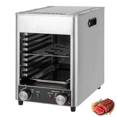 Electric Steak Grill, 1700W Countertop Stainless Steel Grill with 9 Grill Slots, 5min Preheating Time & 0-10min Timer 32~1472? for Cooking Steak, Lamb Chops, Chicken, Pizza