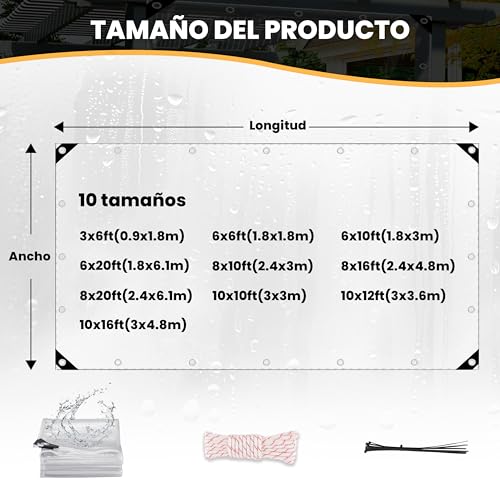 Lona impermeable de vinilo de PVC reforzada de 320 g transparente 6