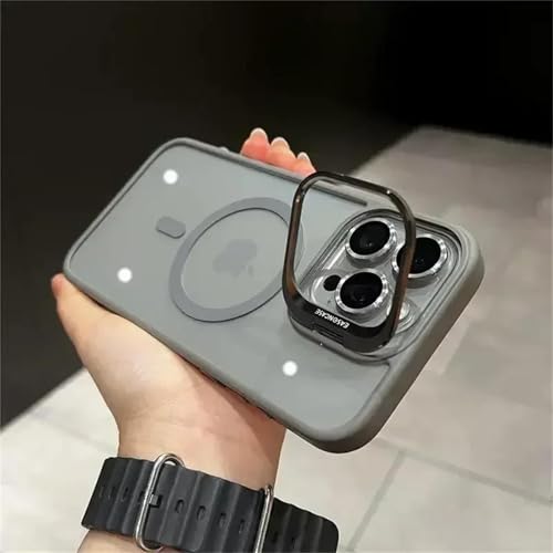 Coque transparente en verre avec anneau en métal iPhone 15 Pro Max gris anti-choc