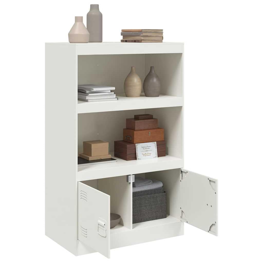 Aparador blanco 67 x 39 x 107 cm, armario de acero laminado en frío con 2 puertas, muebles de almacenamiento modernos para sala de estar, oficina, cocina, espacio de almacenamiento versátil