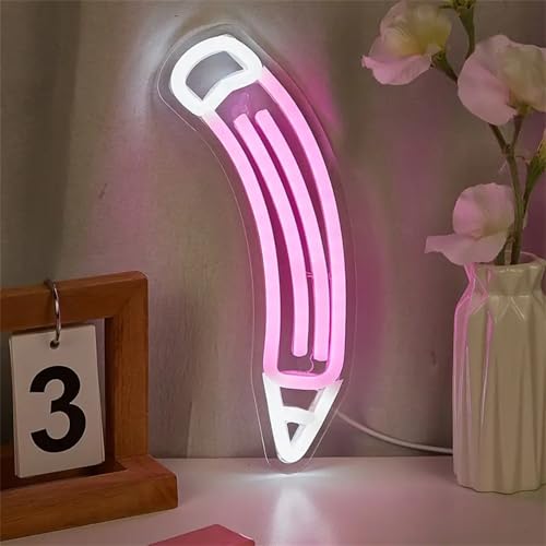 Pencil Neon Sign for Wall Decor Pencil-Shaped Neon LED Light Dimmable Pink Light Up Signs for Bedroom Classroom Student Kids Room Library Backdrop Decor Birthday Gift for Boys and Girls