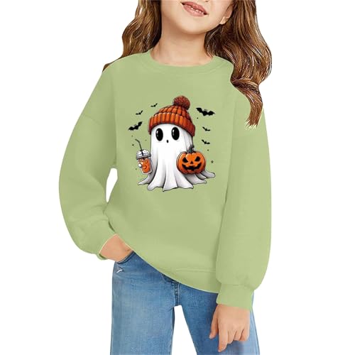 Girls Halloween Sweatshirts Cute Graphic Crew Neck Pullover Tops Clothes Teen Kids Long Sleeve Fall Casual Sweatshirts