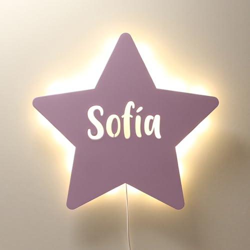 DEHOME Lámpara de Pared para Habitación Infantil LED Personalizada Estrella – Lámpara para Bebé Color Blanco Cálido con Nombre – Regalo personalizado