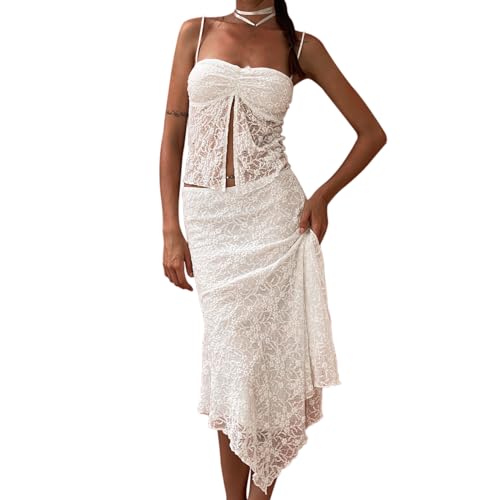 Awoscut Women's Long Skirt Set Summer 2 Piece Outfits Tank Tops + High Waist Long Skirt Sets