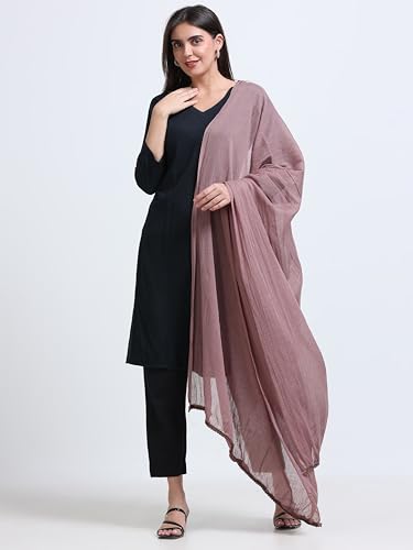 Image of Miraan Solid Pure Cotton Dupatta with Pom Pom Border, 2.25 meters length (DUPCOTTON)
