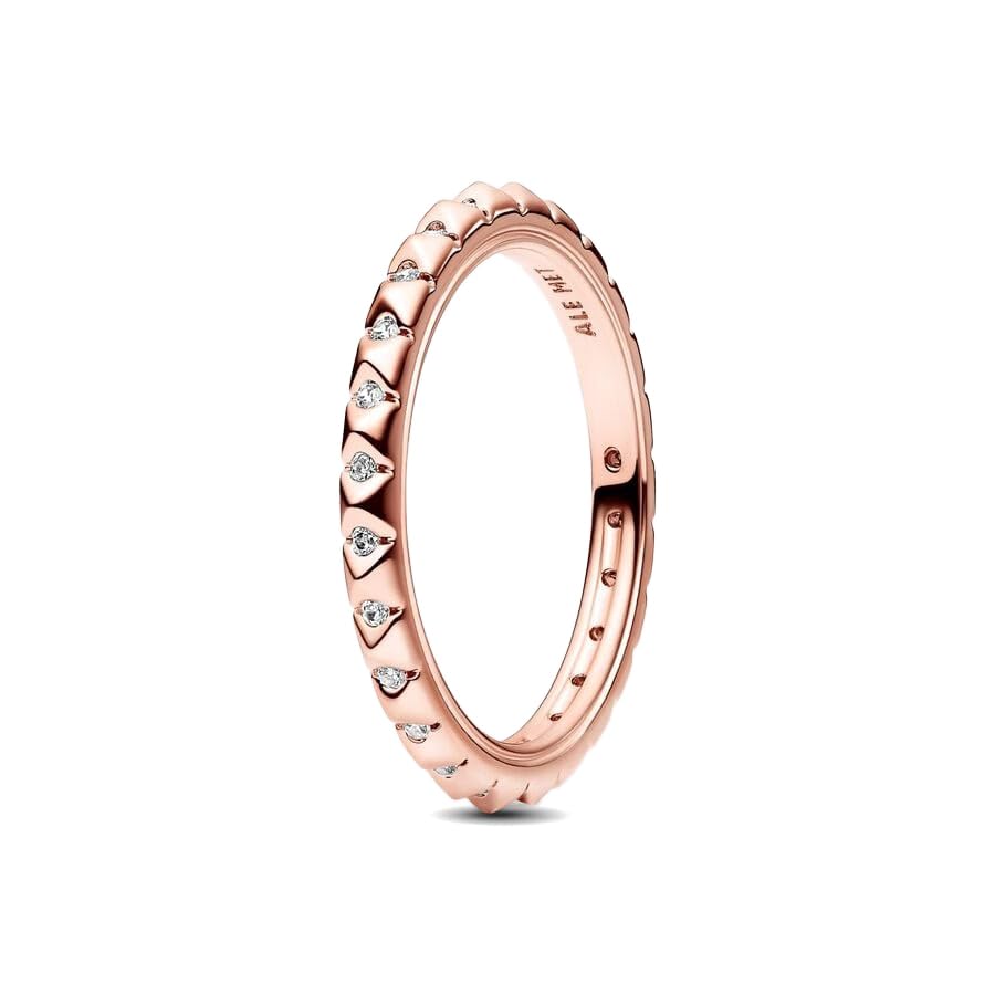 PANDORA ME Anillo con tachonado de pirámides chapado en oro rosa de 14 quilates con circonitas cúbicas transparentes, talla 48