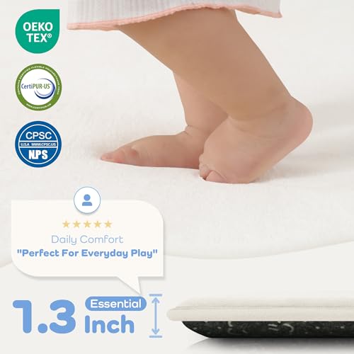 Image of 1.3 inch Thick Baby Floor Play Mat 50x50 Padded Foam Mat for Kids Cream