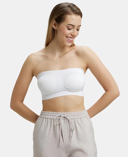 Image of Jockey 1545 Women's Wirefree Padded Micro Touch Nylon Elastane Stretch Full Coverage Bandeau Bra with Removeable Pads and Detachable Transparent Straps