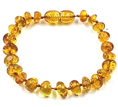 Amber Jewelry Shop Bracelet/cheville en ambre baltique naturel - Perles d'ambre naturel faites à la main - Noué entre les perles 14cm