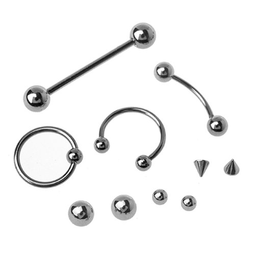 Lot of Body Piercing Jewelry (10 pieces) 14G, 16G - Tongue Rings, Bcr, Cbr, Barbells, Eyebrow Curve