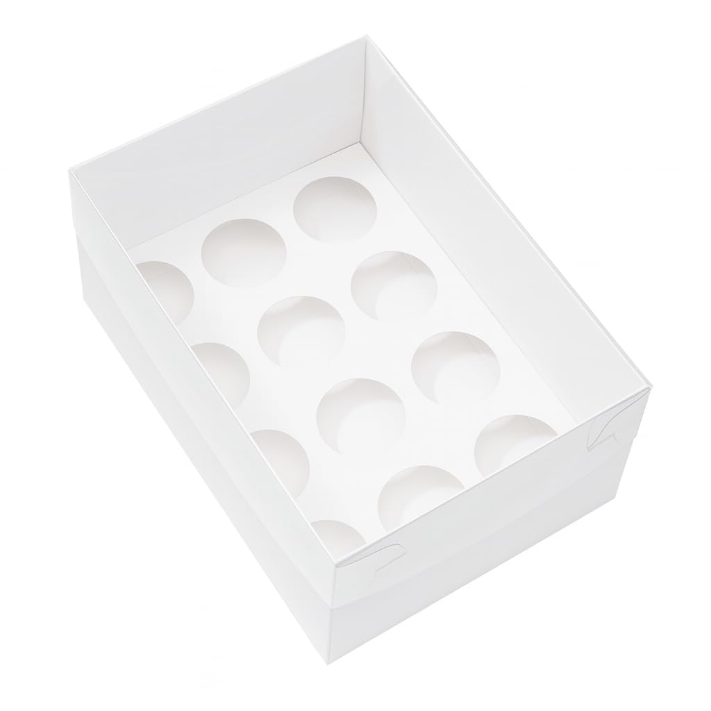 The Baked Studio - Pack of 5 - Extra Deep Premium Cupcake Boxes with Clear Presentation Lids | Tall Cake Boxes for Muffins & Cupcakes | Sturdy & Elegant Bakery Packaging (12 Holes)