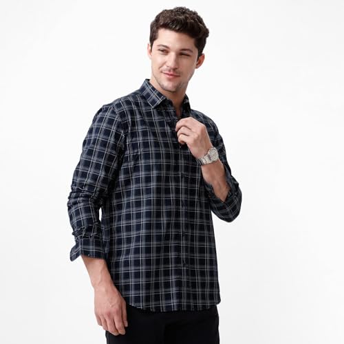Image of BASICS 100% Cotton Checked Shirt for Men | Slim Fit | Everyday Smart Casual Wear | Full Sleeve