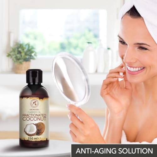 Fraktioniertes Kokosöl 250ml - Cocos Nucifera Oil - Reines & Natürliches Coconut Öl - Basisöl - Geruchlos - Cocosöl für Gesicht - Körperpflege - Hautpflege - Haare - Massage - Kosmetik