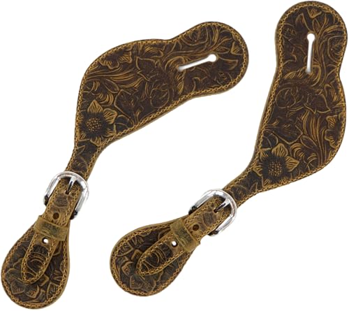 QMYBROW Leather Western Spur Straps for Cowboy | Horse Rider Boots Equipment | Embossed Spur Strap